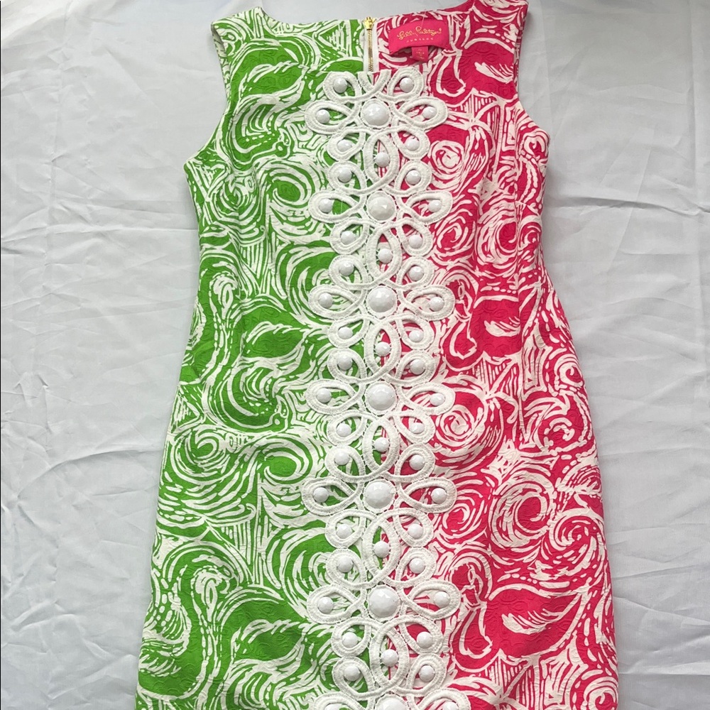 Lilly Pulitzer jubilee Green and Pink Swirl Mini shift Dress size 0
